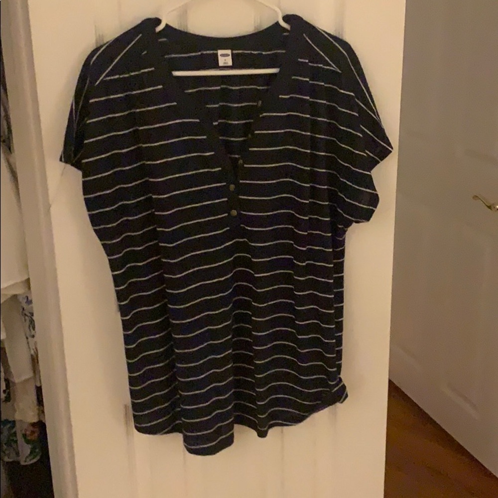 Navy and white stripe linen blend